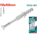 5 pza/ Juego tornillo  ST6.5x65mm cab hexagonal  y taco 10x50 mm . Galvanizado.