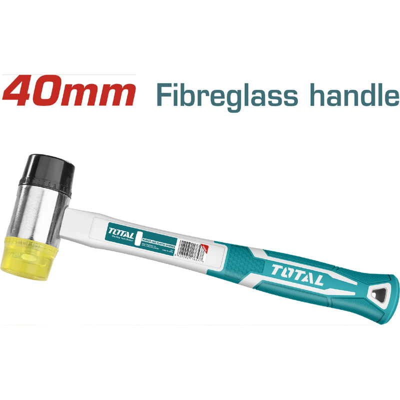 Mazo de goma y plastico. Diametro 40mm. Mango fibra vidrio.