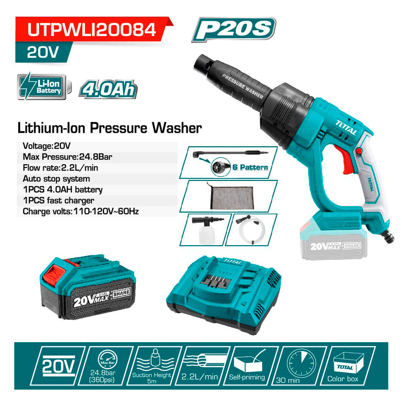 Hidrolavadora inalambrica 20V portatil ( incluye bateria y cargador 20V)