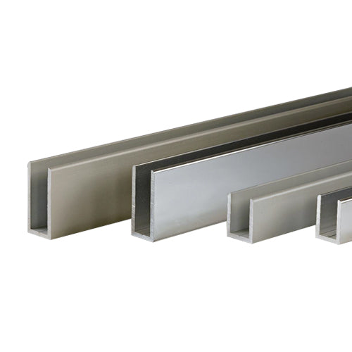 U-Channel Vidrio de 10 - 12 mm de Aluminio. Alto 40 mm. Largo de 3.5 m. Acabado Brillante