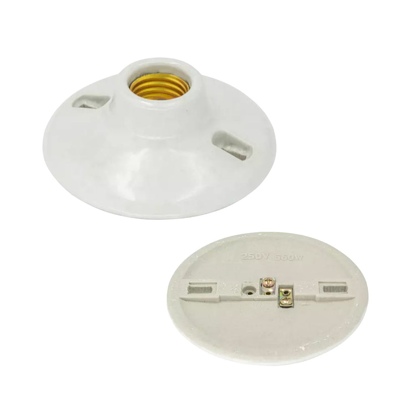 Socate de Porcelana para Bombillo E-27. Socket de Aluminio. Diámetro de 4 1/2. 125 Volt. 60 Hz.