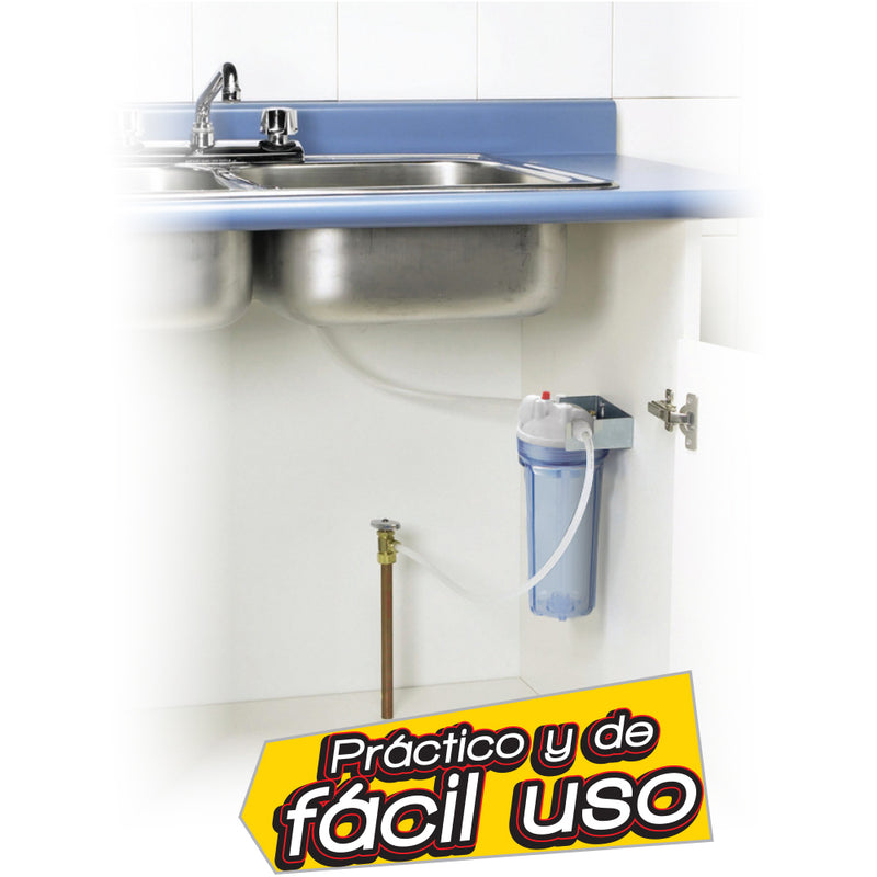 Soporte de filtro de agua de 10" carcasa transparente. Con conectores hembra roscados de 3/4"