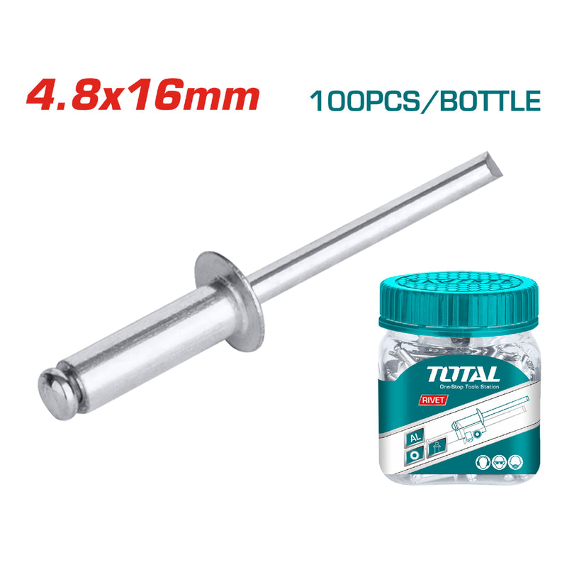 100/pza Remache 4.8x16mm. De extremo abierto . Aluminio.