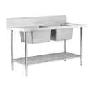 Fregador doble 1200 x 700 x 900 mm. Acero inoxidable. Medida de la Tina 520mm x 520 mm x 300 mm 1.2mm