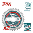 Set de (2pcs) Sierras de corte TCT para madera 185 mm (7-1/4") 30T, Mandril de 20mm.