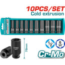 Juego de Dados Socket Largos de Impacto de 1/2" DR. de 10 Piezas. Largo: 78 mm.  CrMo.