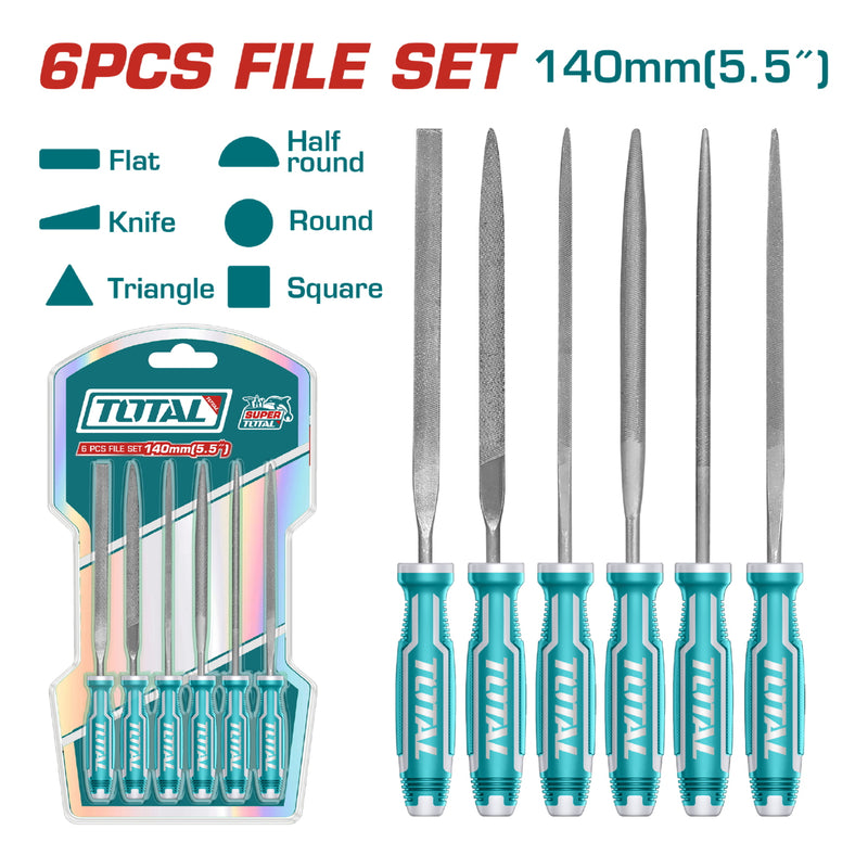Juego de 6 limas delgadas 140x3 mm plana, redonda, media caña cuadrada triangular y conica