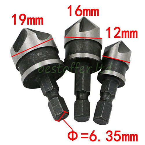 Brocas avellanado 3 Pcs 1/4" Hex 12/16/19mm