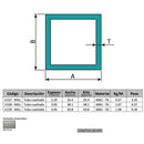 Perfiles de Aluminio Cuadrado 2". Espesor 3.05 mm Largo 5.85 mts. Material 6061-T6. Acabado Mill.