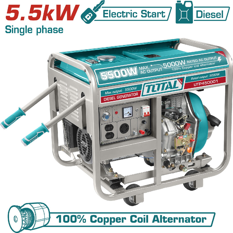 Generador Diésel Monofásico, 110 - 220V~50/60Hz, Motor Diesel de 9.0 HP TOTAL, (6 meses)