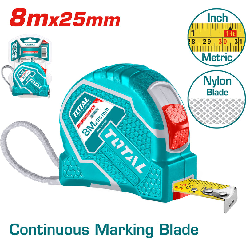 Cinta Métrica (métrico / pulgada). Acero de 8m. Ancho 25mm.