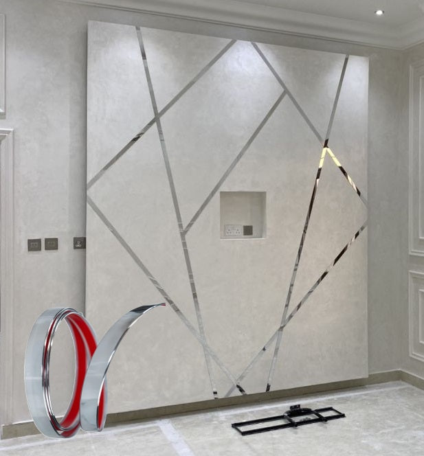 Cinta de acero Inoxidable Silver brillante Tira Autoadhesiva Decorativa 4cm x 5m largo para marmol PCV