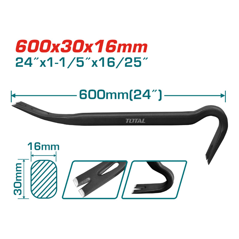 Pata de cabra de 24"(600mm)x1-3/16"(30mm)x5/8"(16.0mm) Vástago oval con muesca (30°, 68°)