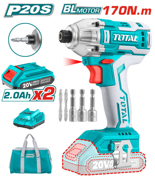 Llave impacto drill dado hexagonal 1/4" litio 20V. Brushless sin escobillas Torque 200NM Incuye 2 Bateria +cargador