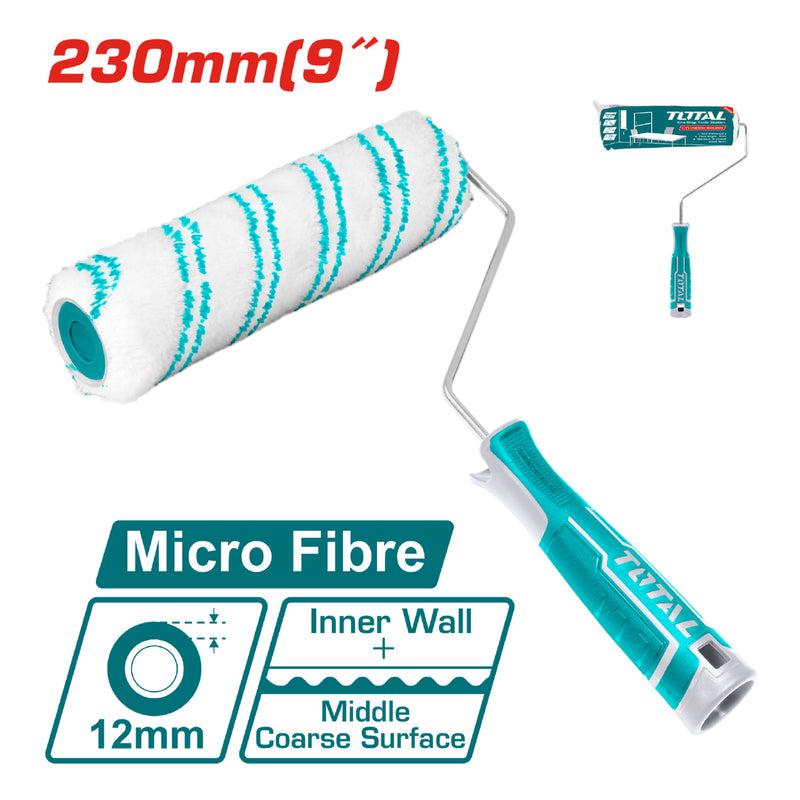 Rodillo de pintar de microfibra, medida 230mm (9"). Espesor 12mm. Diámetro 6mm.
