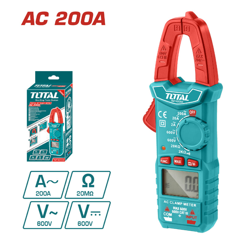 Medidor de Abrazadera Pinza amperimétrica 2000 Counts. Con retención de datos.