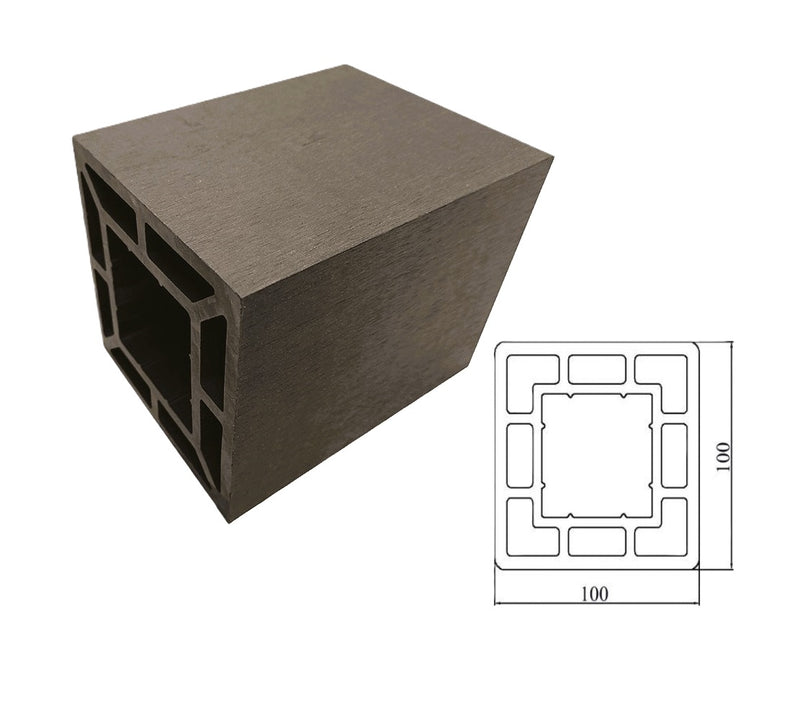 PErgola WPC Tubo Cuadrado 4" Grande Acabado Madera Wengue Exteriores 100x100x2900mm