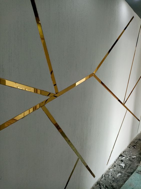 Cinta de acero Inoxidable Gold brillante Tira Autoadhesiva Decorativa 4cm x 5m largo  para marmol PCV