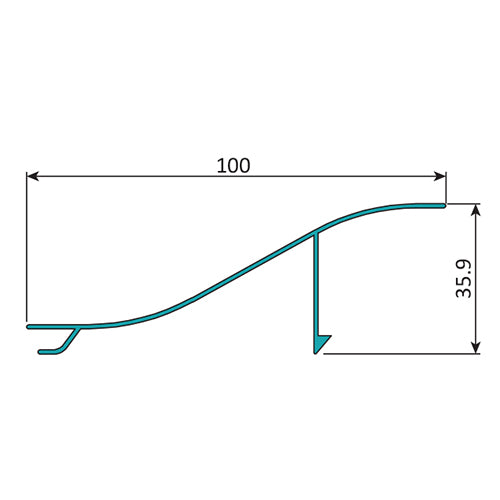 Lama de Louver en foma de Onda. Ancho 4" Espesor 1.0 mm. Largo 5.85 mts. Acabado Anodizado Negr