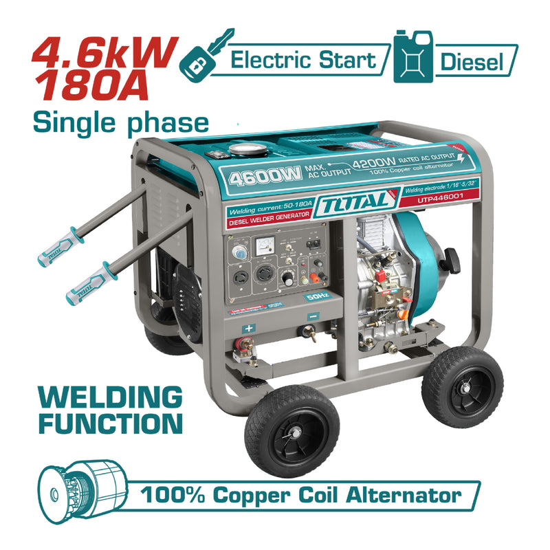 Motosoldador Generador y soldador Diesel 110-120/220-240V,60Hz 4.6 kw. Amperaje 50-180A, motosoldador