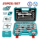 Juego de ratchet con socket 1/2", 25 pzas