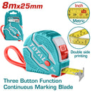 Cinta metrica y pulgada 8 mts x 25 mm. Alta calidad.