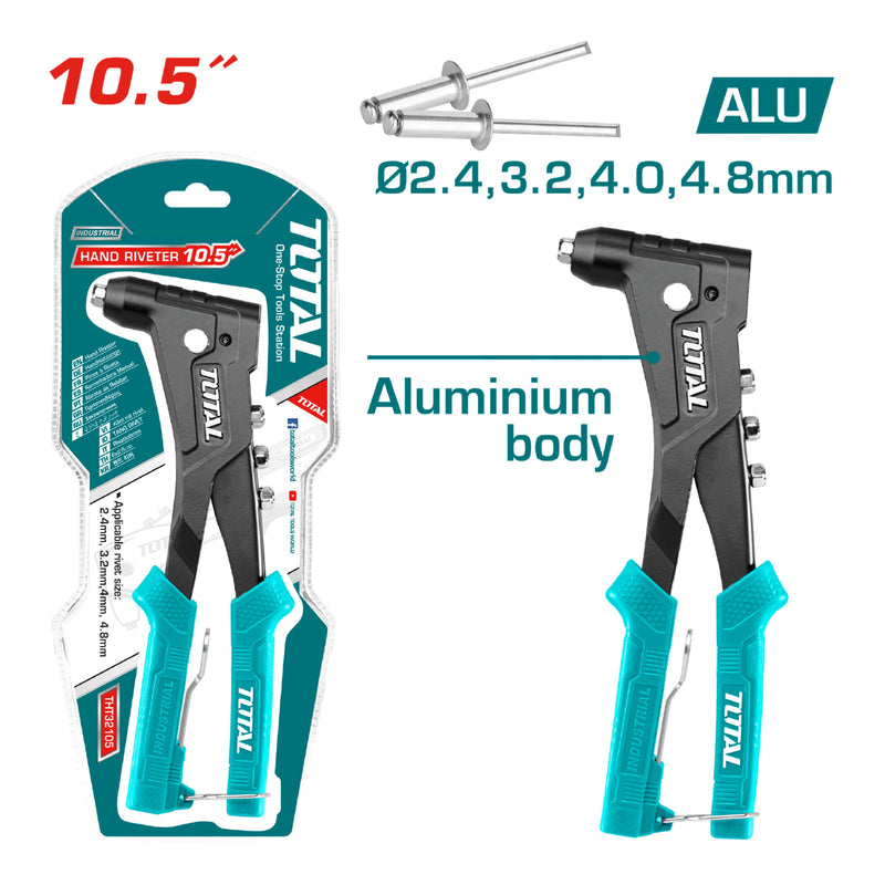 Remachadora manual 10.5" Cuerpo de aluminio.Compatible con remaches de 2.4mm, 3.2mm,4mm,4.8mm