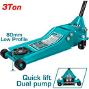 Gato hidráulico largo estilo patín de bajo perfil con bomba doble para levantamiento rápido.