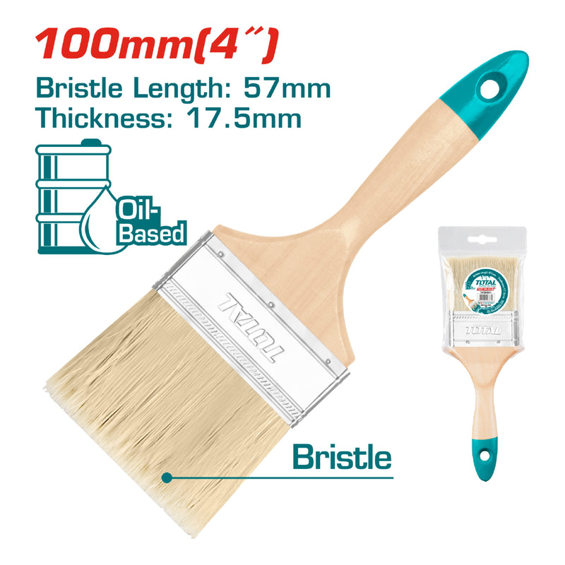 Brocha de 4" (100mm). Largo 57mm grueso del pelo 18.5mm. Mango de madera.