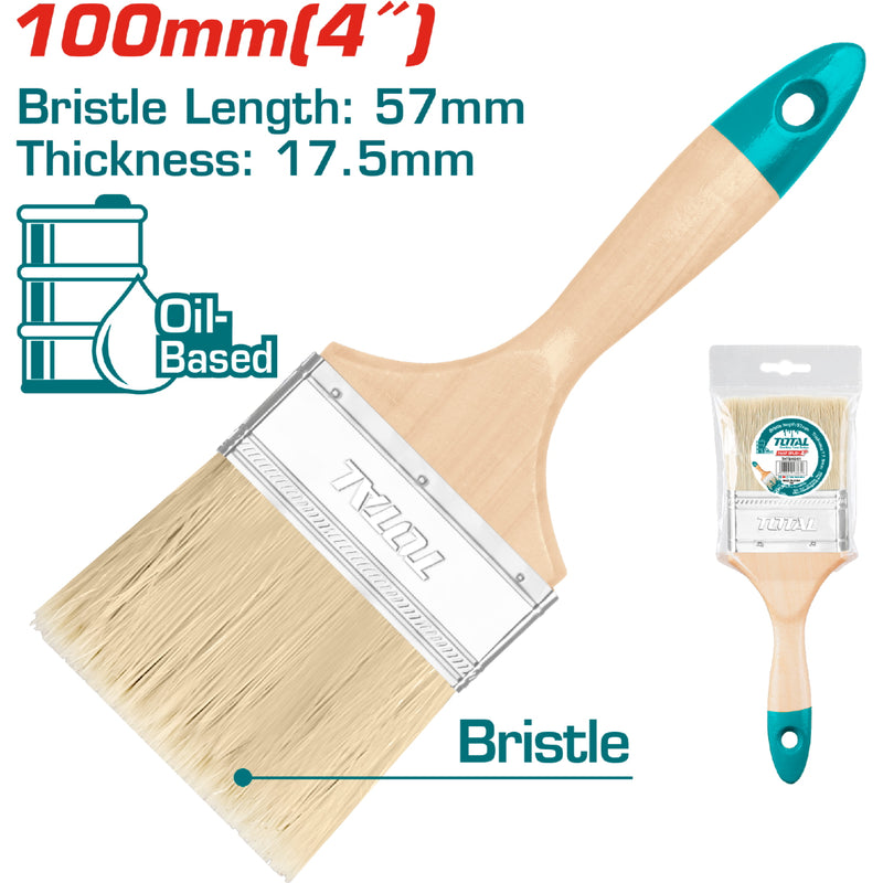 Brocha de 4" (100mm). Largo 57mm grueso del pelo 18.5mm. Mango de madera.