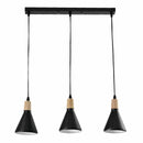 Lámpara Colgante Negra y Madera 3XE27 500x125x1200mm diseño Minimalista