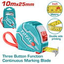 Cinta metrica y pulgada 10 mts x 25 mm. Alta calidad.