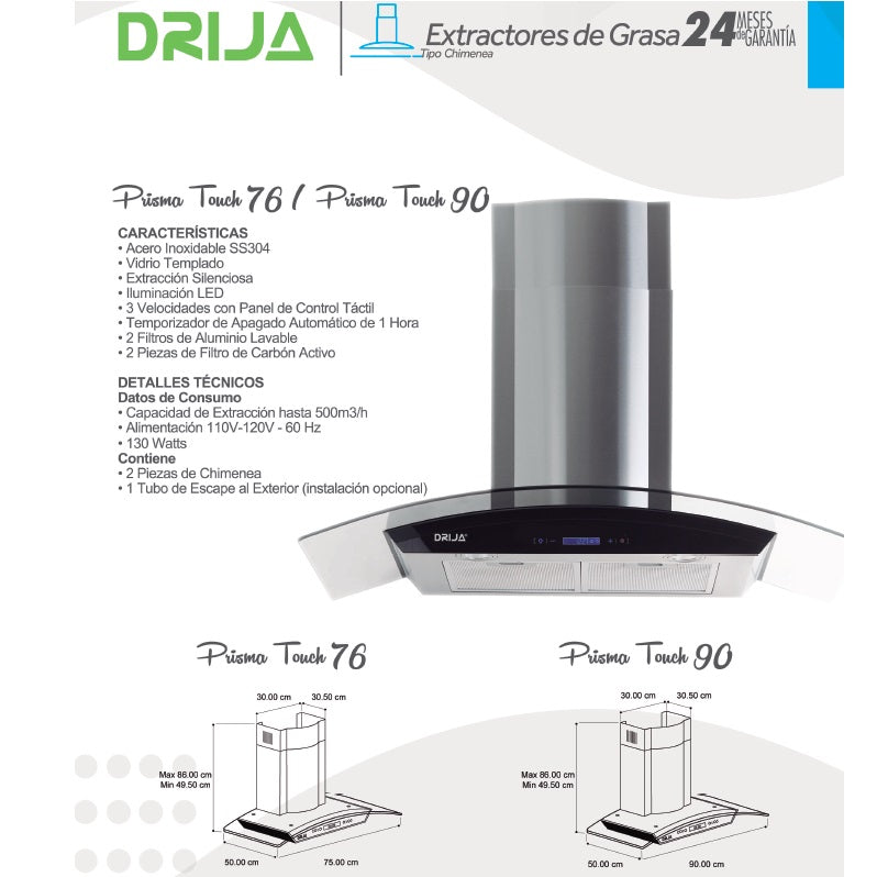 Extractor de grasa Prisma Touch 90. Color Inox.