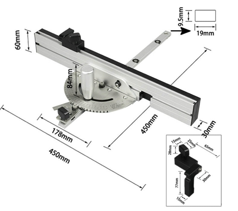 Regla de ángulo giratorio para ingleteadora y mesa de corte