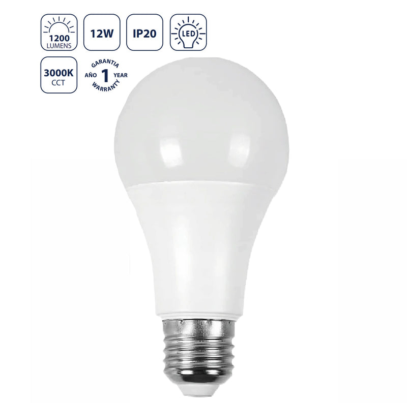 Bombillo LED A19 9W 6500K Luz Fría - Chip SMD 5730, Rosca E27, 900 Lumens, 60x110mm. Acabado Blanco. Foco.
