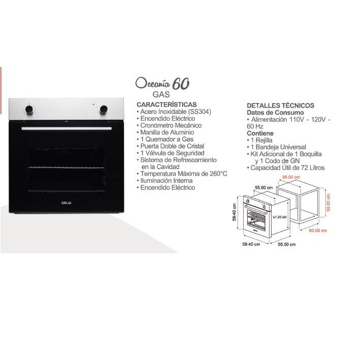 Horno empotrable a gas Oceania 60