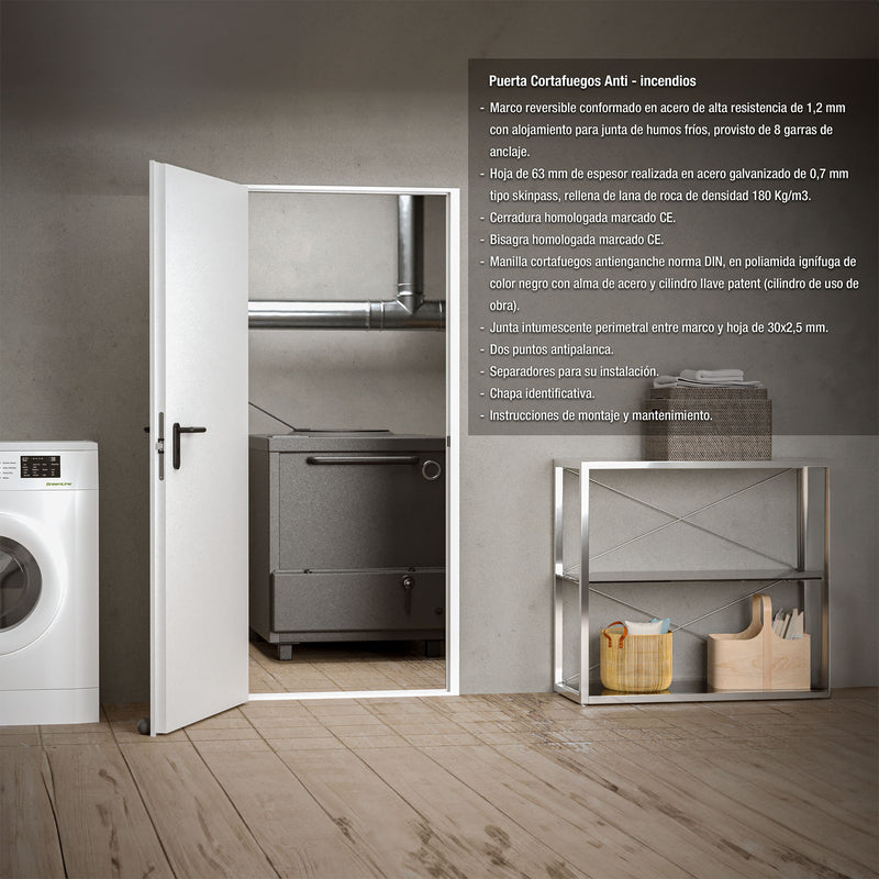Puerta Cortafuegos anti incendio Reversible EI120 minutos 990x2140mm marco MC3 color Blanco 1013