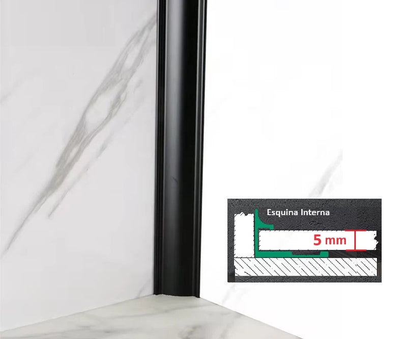 Perfil Remate Esquina interna Laminas de 5mm Bambú WPC PVC 3m long Negro