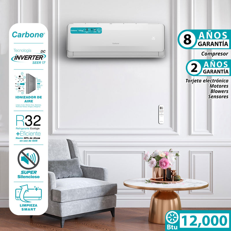 Aire acondicionado Split Inverter 12,000 Btu R32 Coil de Cobre SEER 17