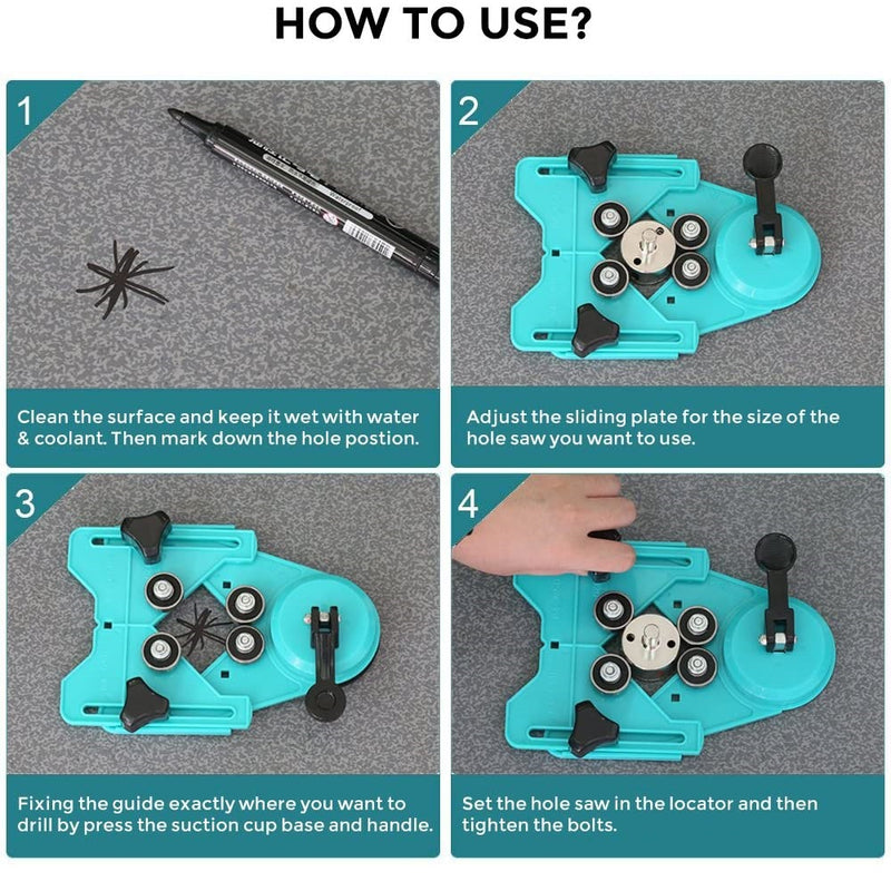 Guía de perforación con base de succión para brocas circulares diamantadas. Vidrio y Azulejos.