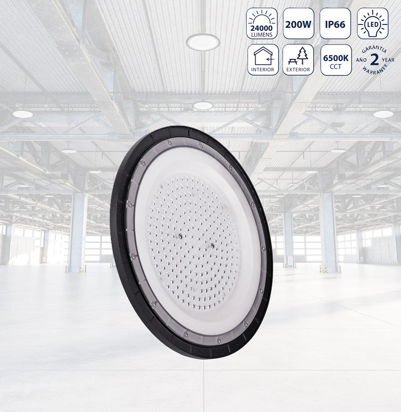 Lámpara de Techo LED High Bay 200W 6500K con Tecnología LED .Iluminación Potente. Ideal Techos Altos. Foco LED.