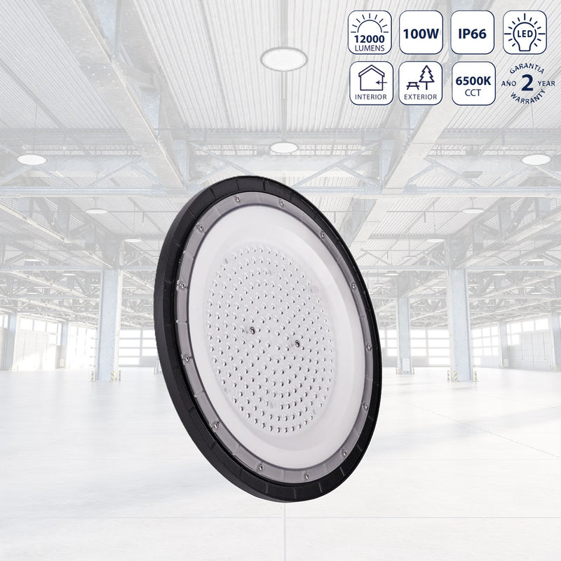 Lámpara de Techo LED High Bay 100W 6500K con Tecnología LED .Iluminación Potente. Ideal Techos Altos. Foco LED.