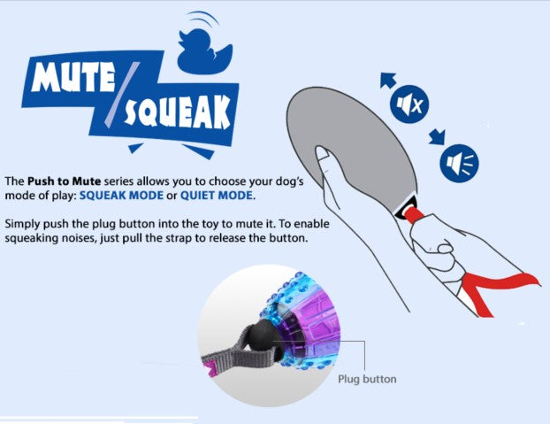Pelota Push to mute correa y sonido para mascotas