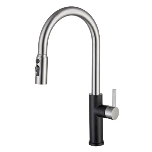 Grifo de acero inoxidable para fregadero con manguera extraíble. Modelo Girona