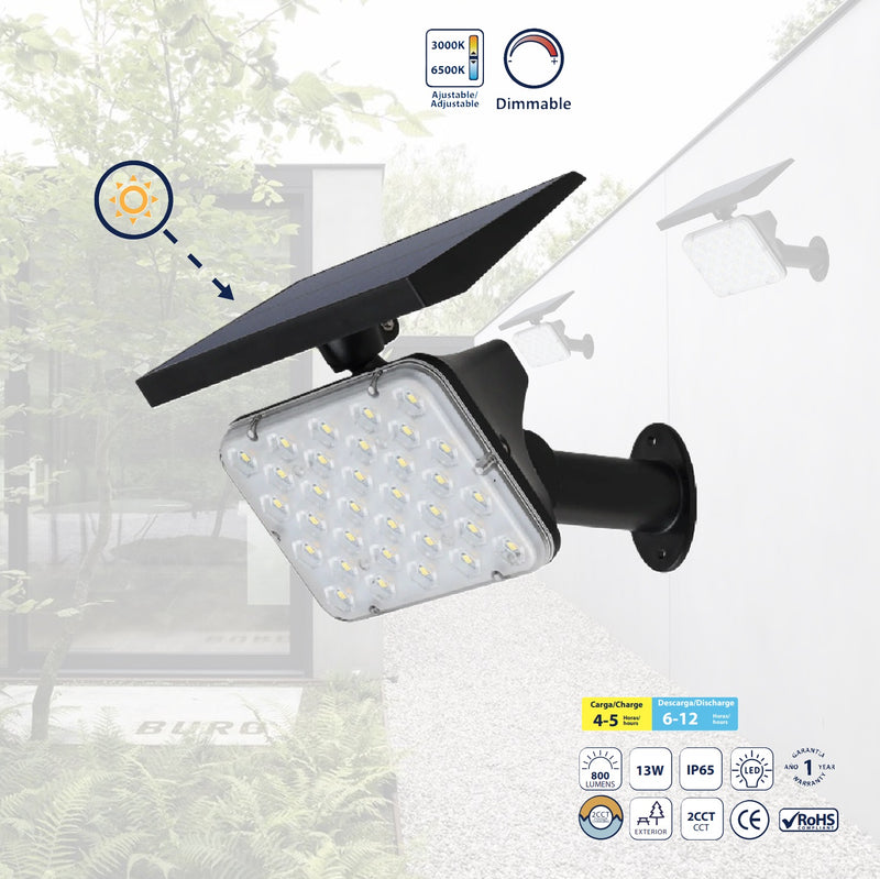 Lámpara estaca Solar LED Negra 13W - 800 Lumens, CCT 3000K/6500K.Función de auto encendido y auto apagado. Lámpara estaca solar.