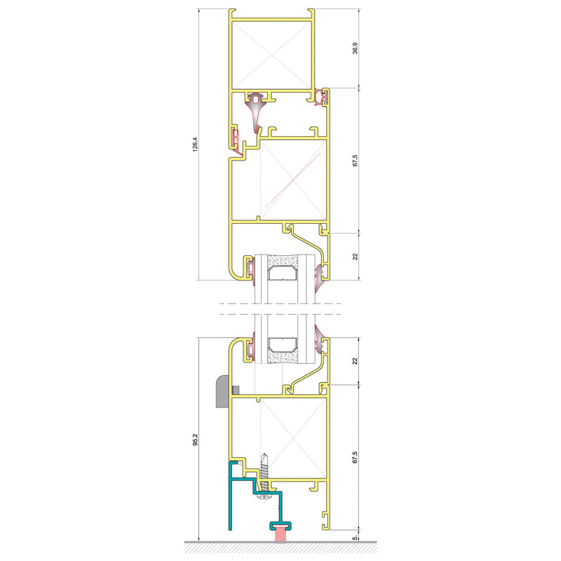 Acople Zocalo Puerta Marco Abierto.. Espesor 1.4 mm. Largo 5.85 mts. Acabado Anodizado Bronze 15 Mic