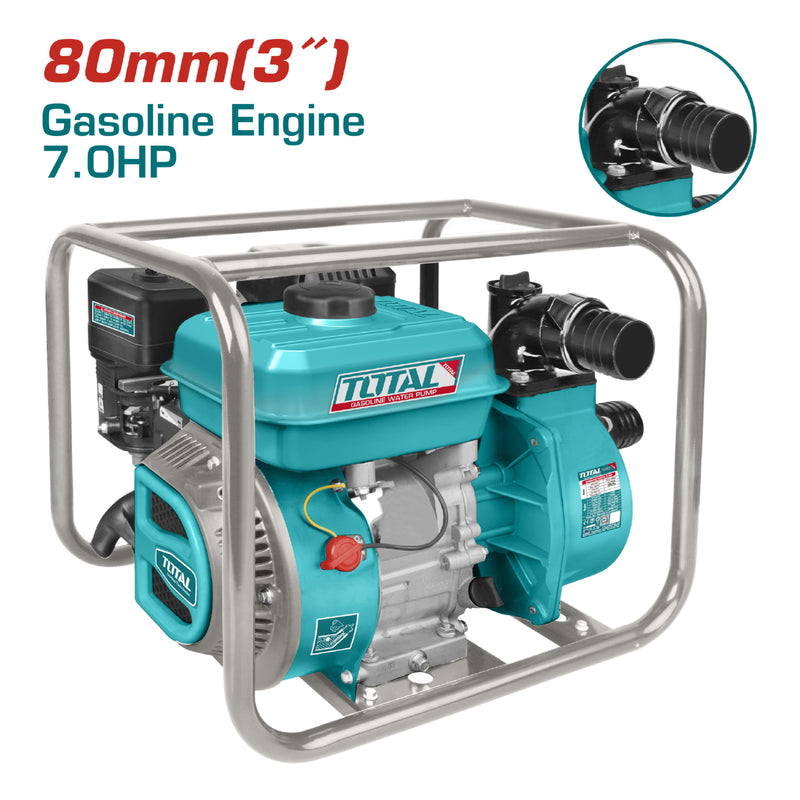 Bomba agua a gasolina 7.0 HP,salida 80mm diam. Flujo max. 1000L/min(lift 32m)