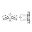 Esquinero de vitrina a 135°. Para sistema de perfiles. Cromado.