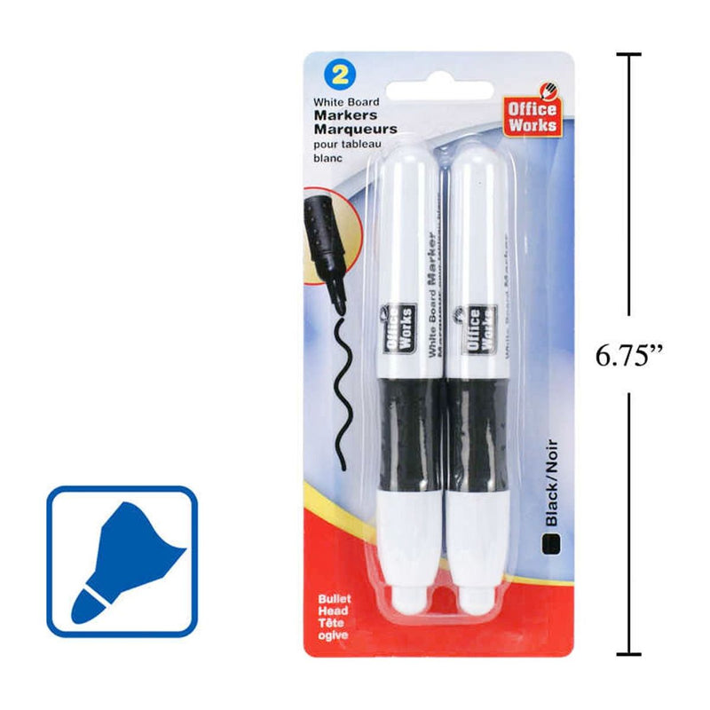 2 piezas Rotulador de pizarra blanca color negro, cabeza de bala