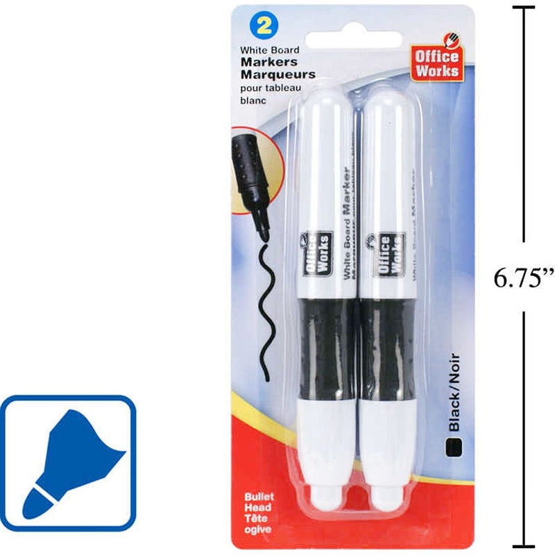 2 piezas Rotulador de pizarra blanca color negro, cabeza de bala